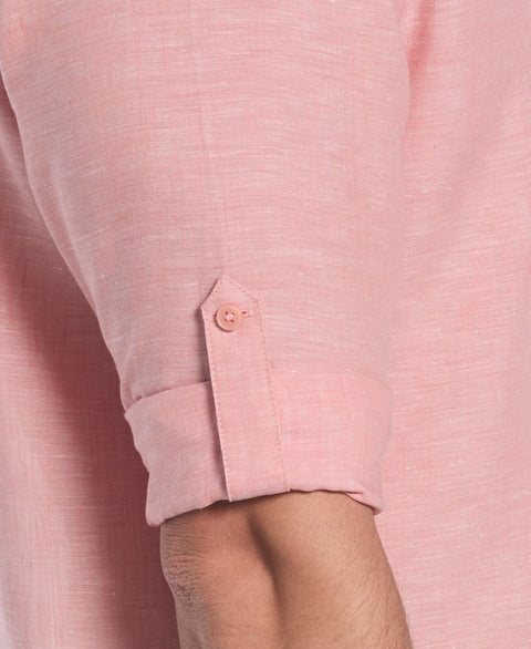 Travelselect™ Linen-Blend Rolled Sleeve Shirt (Terra Cotta) 
