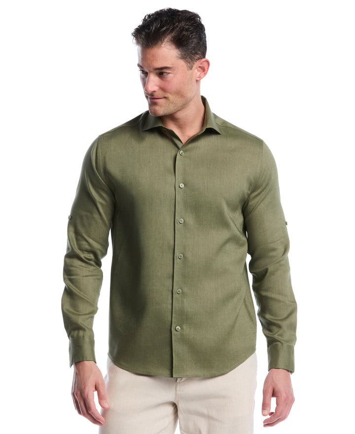 Linen Blend Wrinkle-Resistant Shirt (Olivine) 