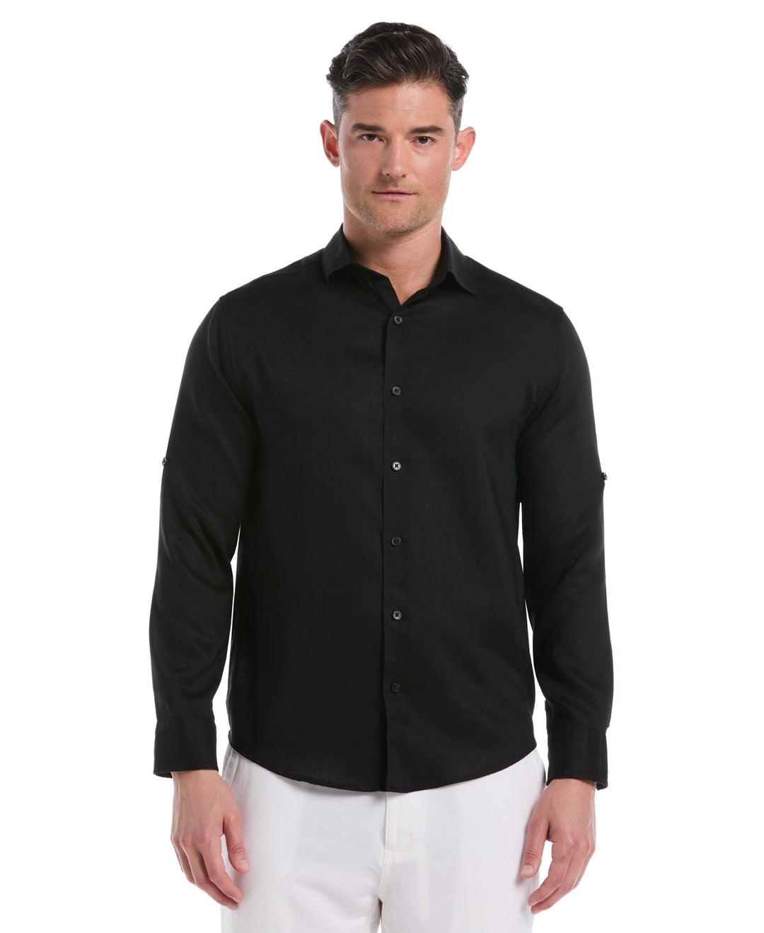 Linen Blend Wrinkle-Resistant Shirt (Jet Black) 