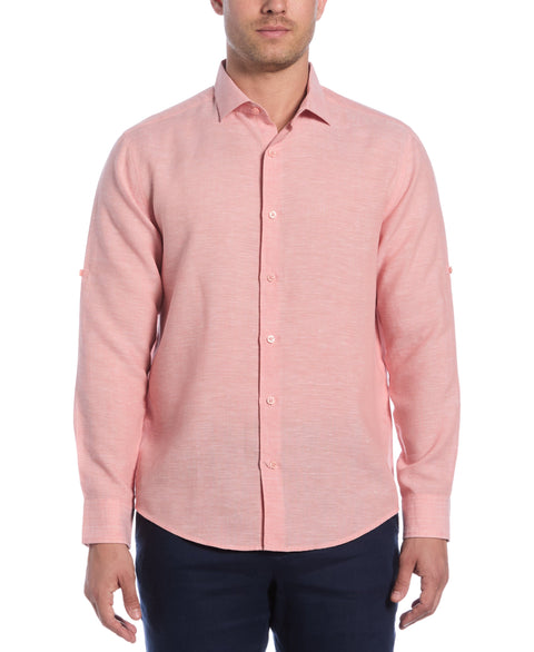 Travelselect™ Linen-Blend Rolled Sleeve Shirt (Terra Cotta) 