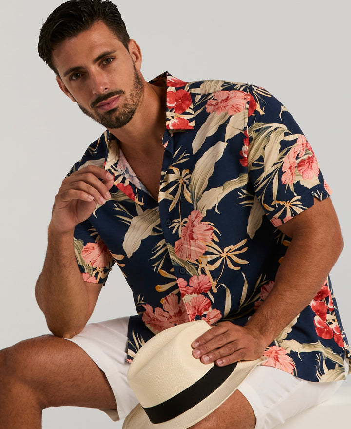 Tropical Floral Print Shirt (Pageant Blue) 