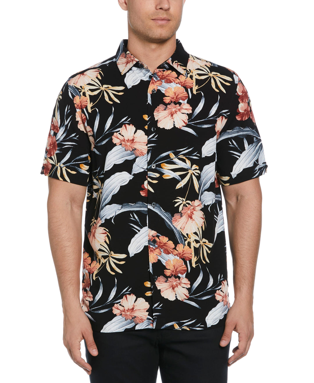 Tropical Floral Print Shirt (Jet Black) 