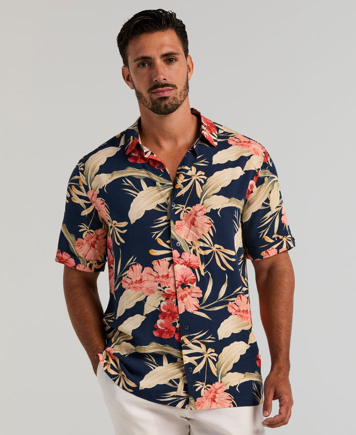Tropical Floral Print Shirt (Pageant Blue) 