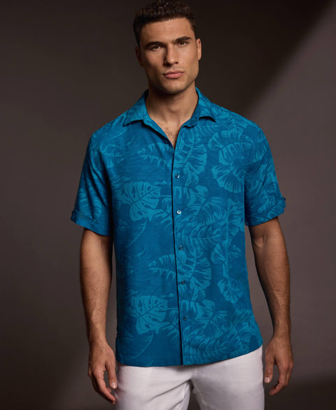 Tropical Leaves Print Shirt (Dutch Blue) 