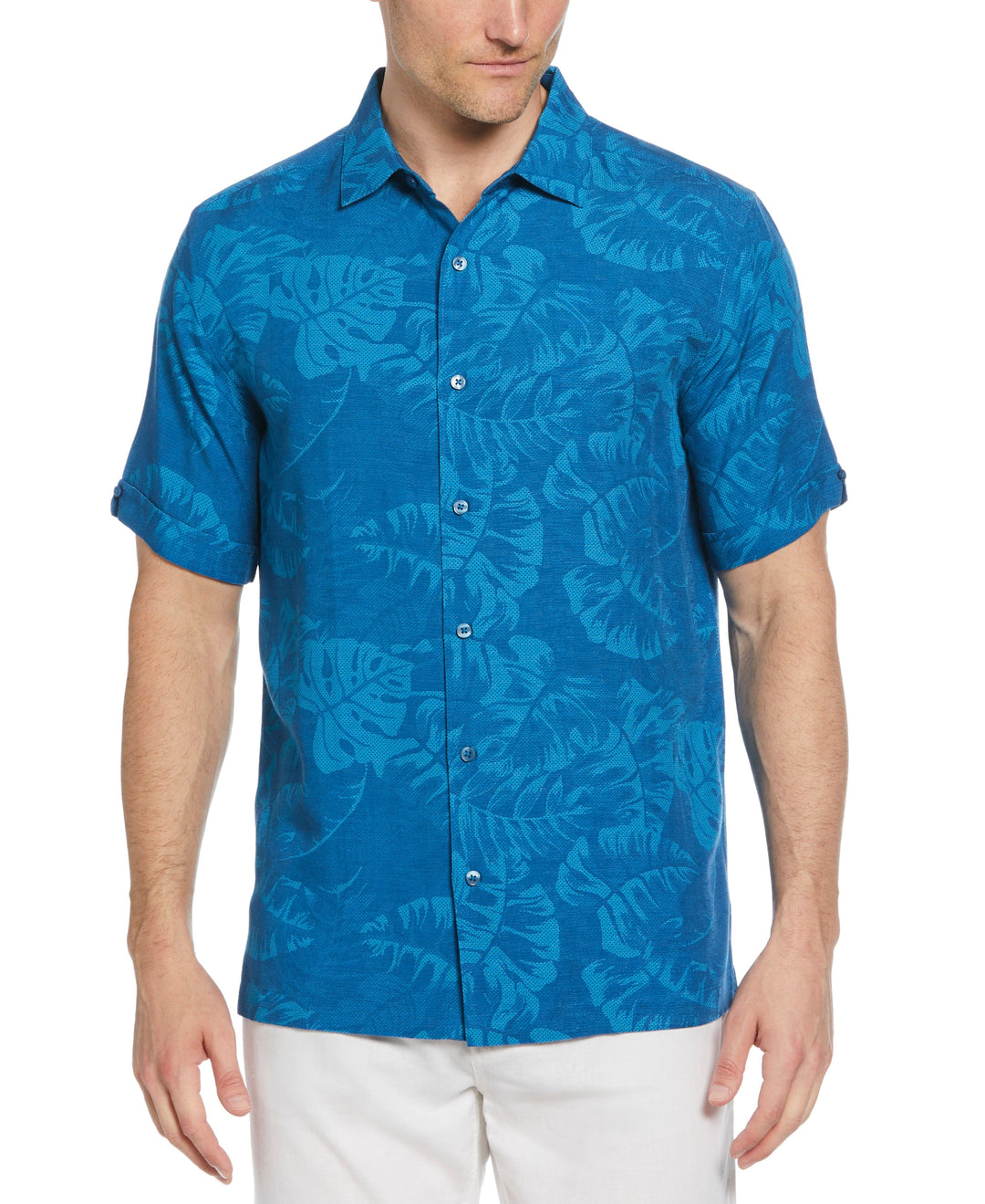 Tropical Leaves Print Shirt (Blue Sapphire) 
