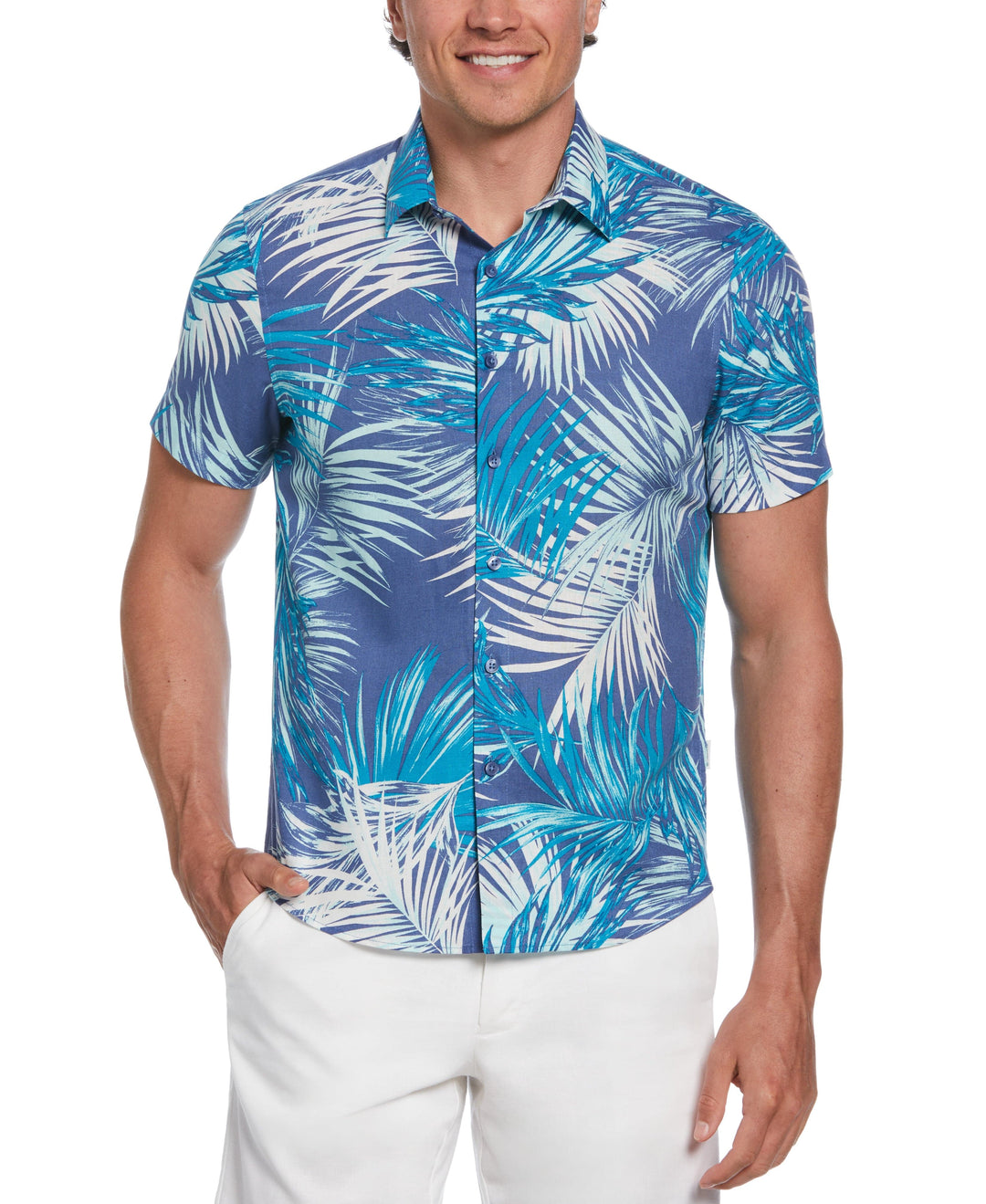 Tropical Leaves Print Shirt (Dutch Blue) 