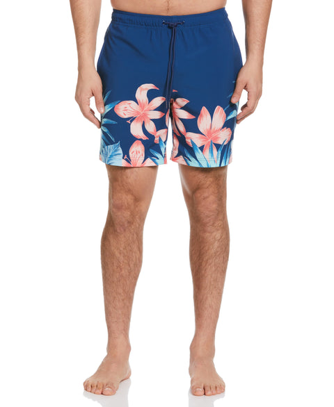 Tropical Placement Print 7" Swim Short (Navy Peony) 