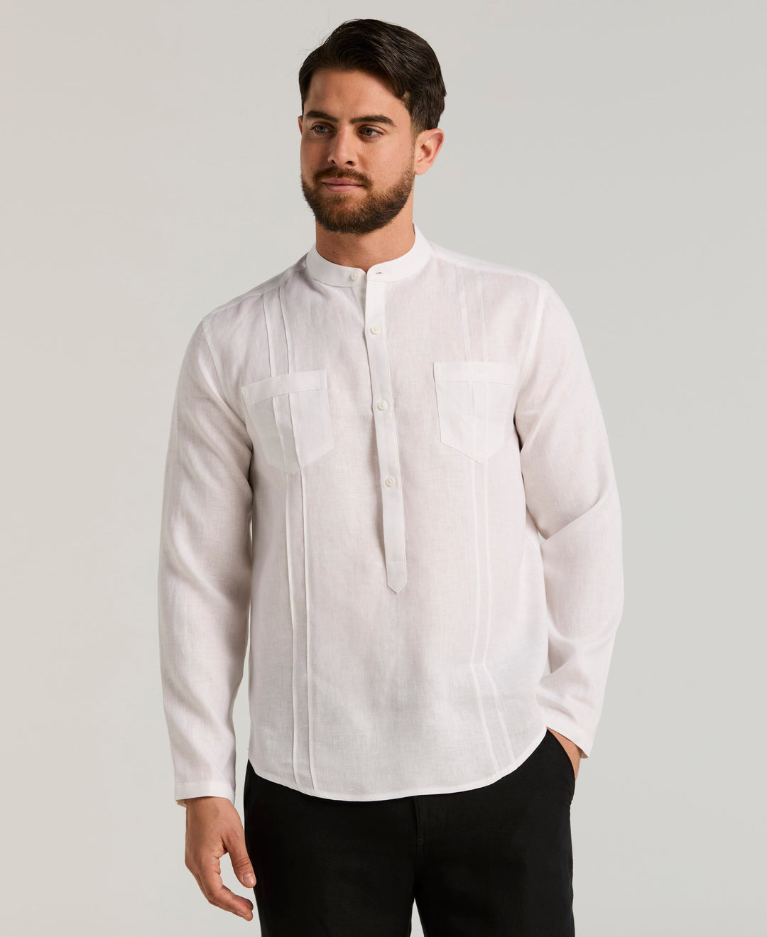 Two-Pocket Pintuck Popover Shirt (Brilliant White) 