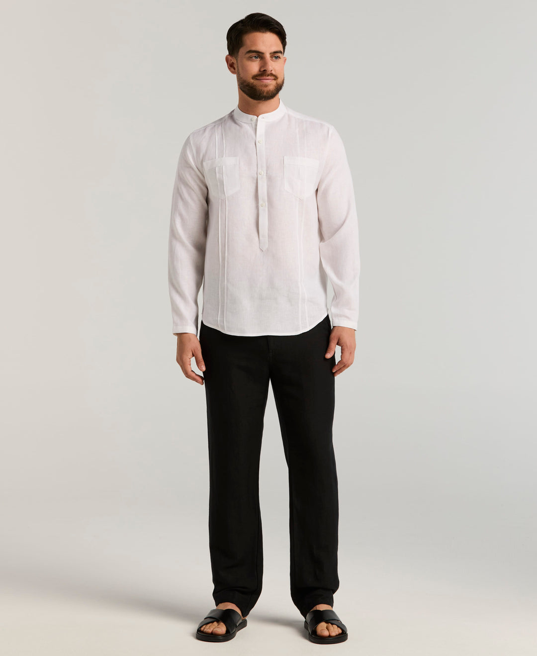 Two-Pocket Pintuck Popover Shirt (Brilliant White) 