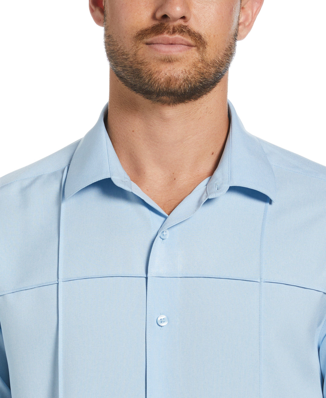 Two-Tone Cross Tuck Chambray Shirt (Cerulean) 