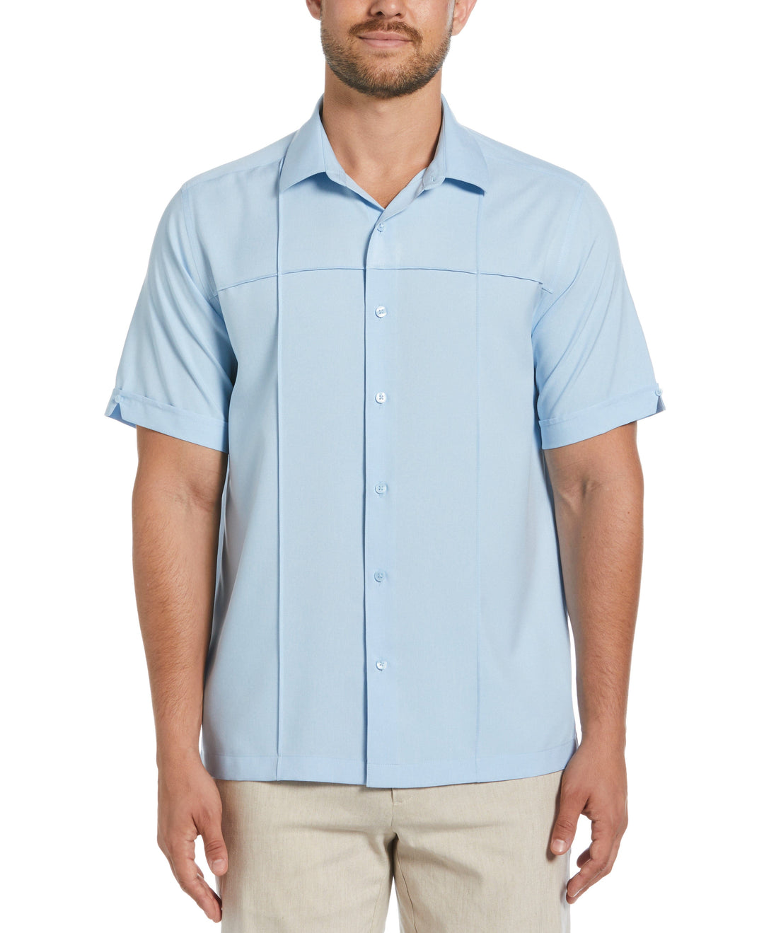 Two-Tone Cross Tuck Chambray Shirt (Cerulean) 