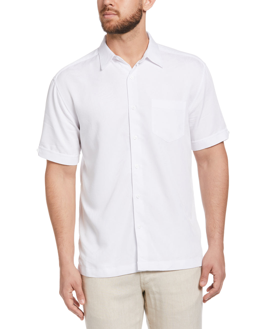 Two-Tone One Pocket Floral Print Shirt (Brilliant White) 
