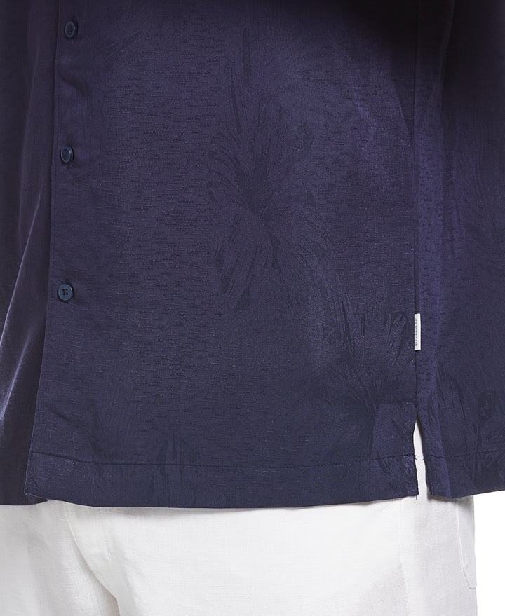 Two-Tone One Pocket Floral Print Shirt (Navy Blazer) 