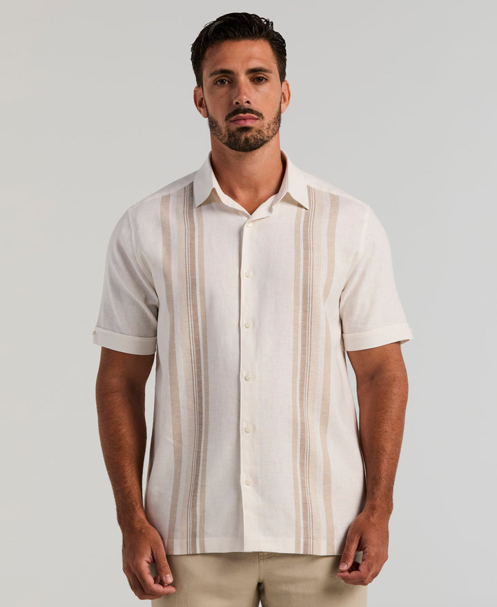 Linen Blend Dobby Panel Shirt (Brilliant White) 