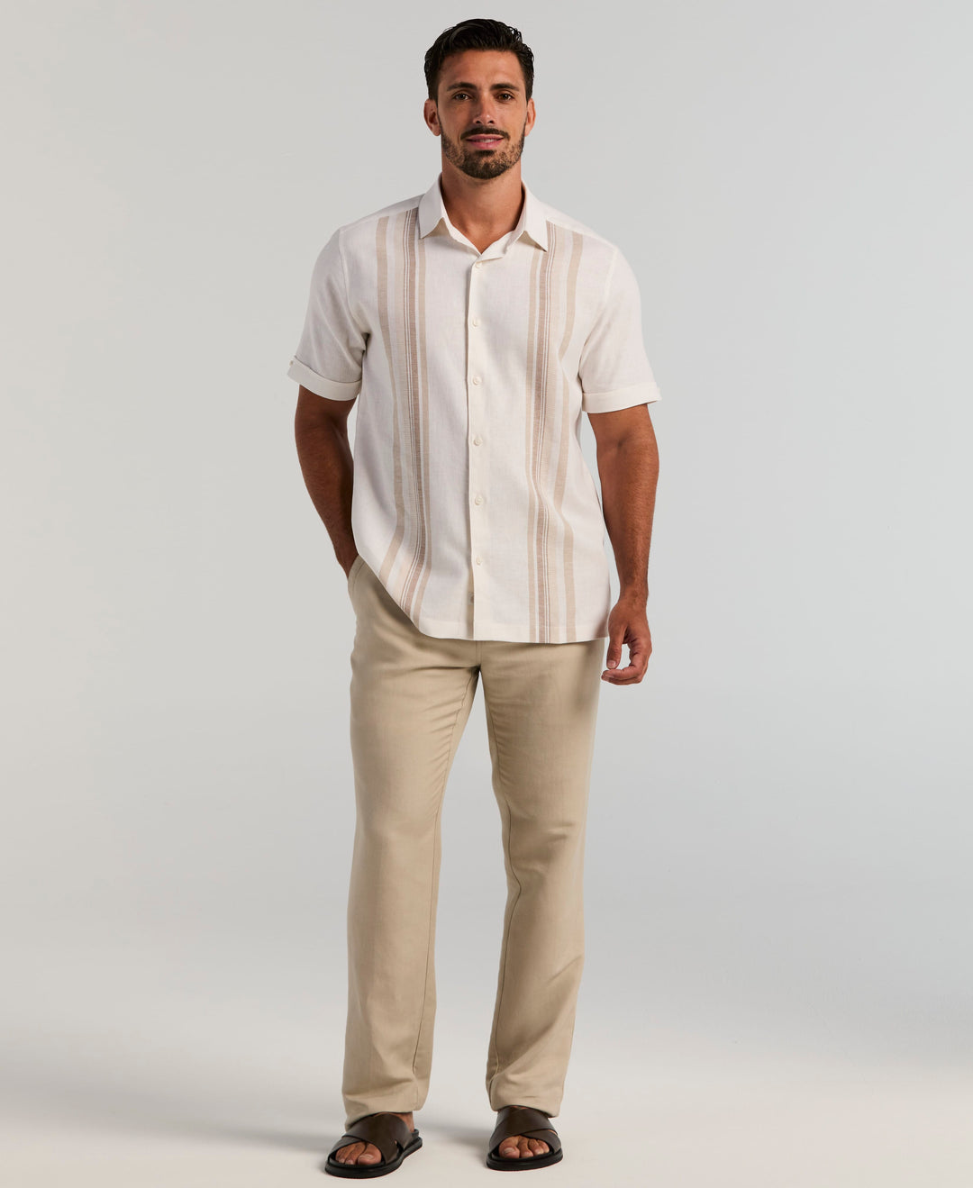 Linen Blend Dobby Panel Shirt (Brilliant White) 