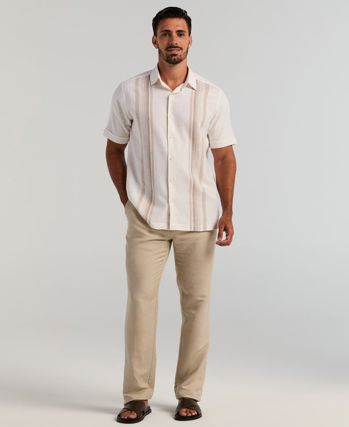 Linen Blend Dobby Panel Shirt (Brilliant White) 