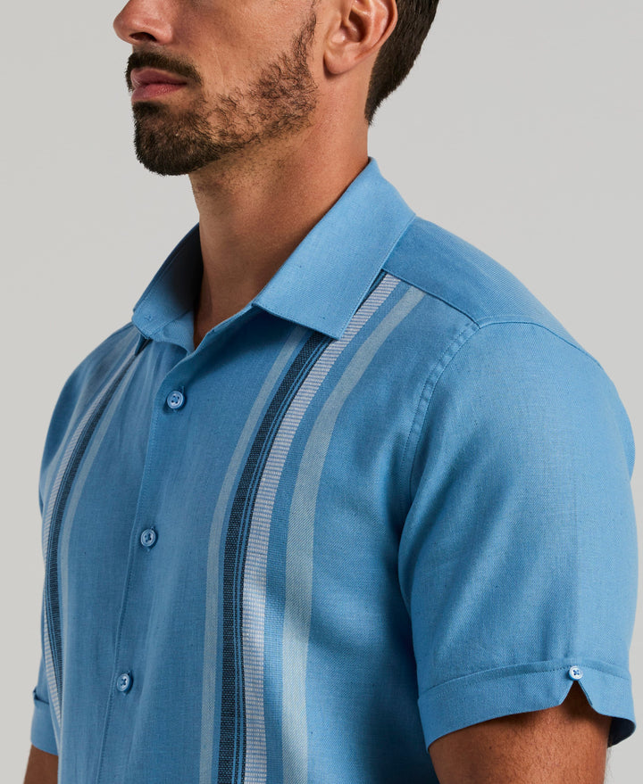 Linen Blend Dobby Panel Shirt (Lichen Blue) 