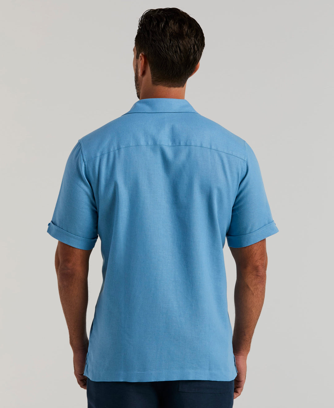 Linen Blend Dobby Panel Shirt (Lichen Blue) 