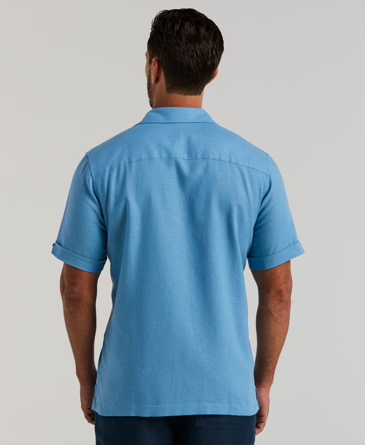 Linen Blend Dobby Panel Shirt (Lichen Blue) 
