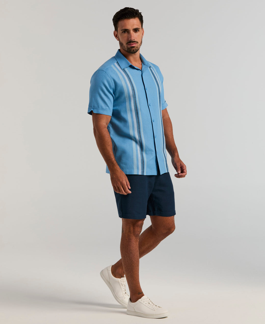 Linen Blend Dobby Panel Shirt (Lichen Blue) 
