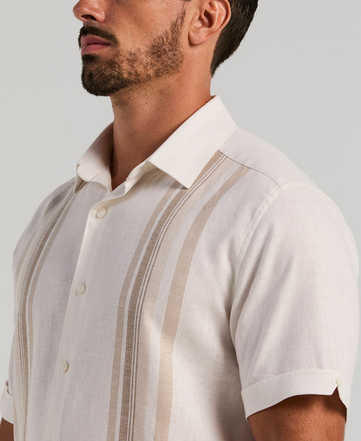 Linen Blend Dobby Panel Shirt (Brilliant White) 
