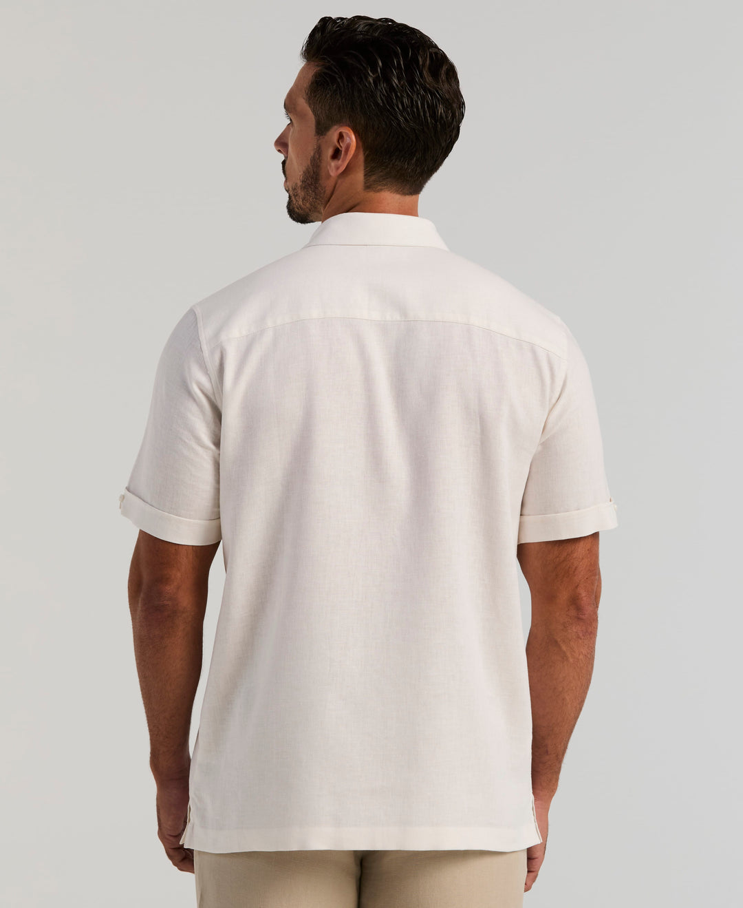 Linen Blend Dobby Panel Shirt (Brilliant White) 