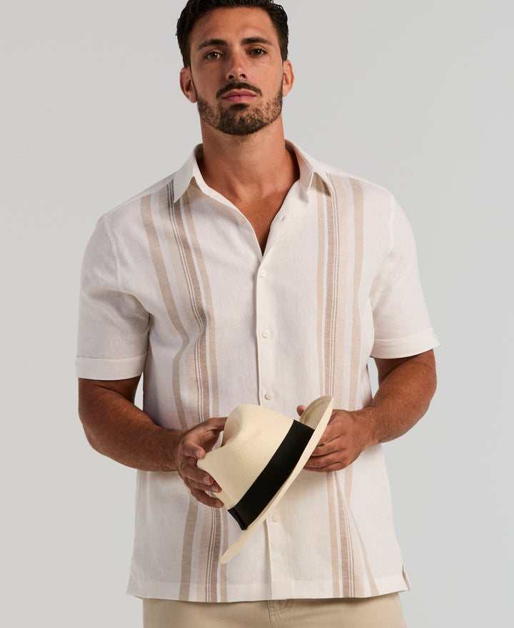 Linen Blend Dobby Panel Shirt (Brilliant White) 