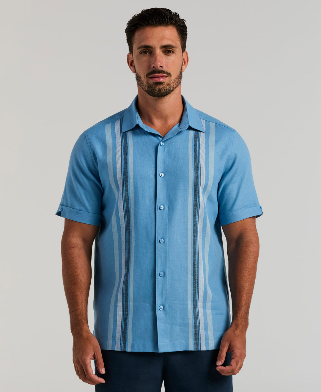 Linen Blend Dobby Panel Shirt (Lichen Blue) 