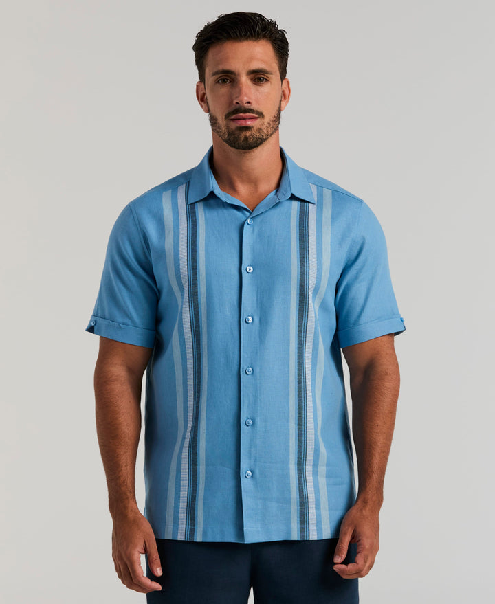 Linen Blend Dobby Panel Shirt (Lichen Blue) 