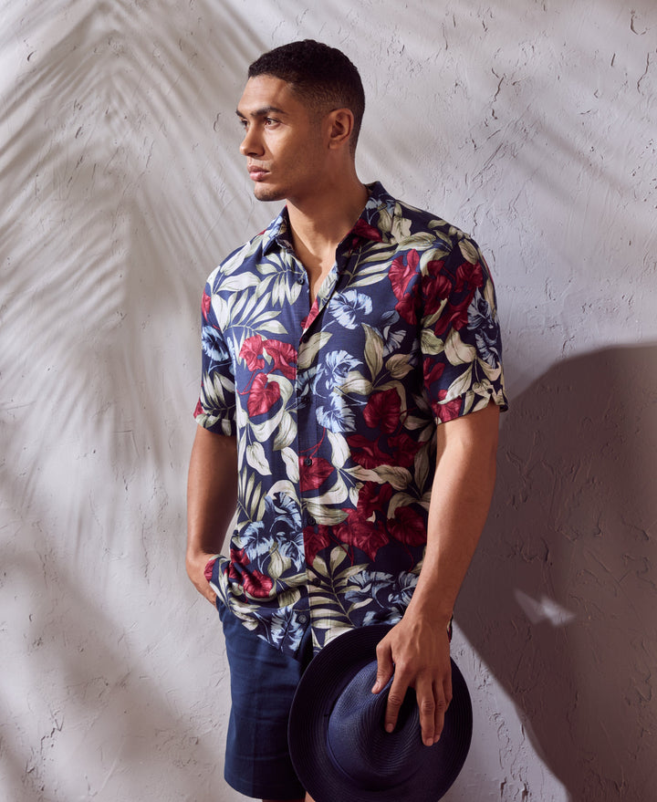 Viscose Texture Floral Print Shirt-Casual Shirts-Cubavera