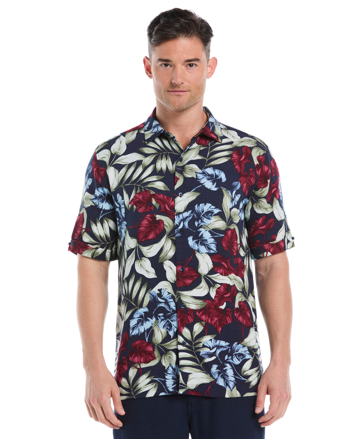 Viscose Texture Floral Print Shirt (Dress Blues) 