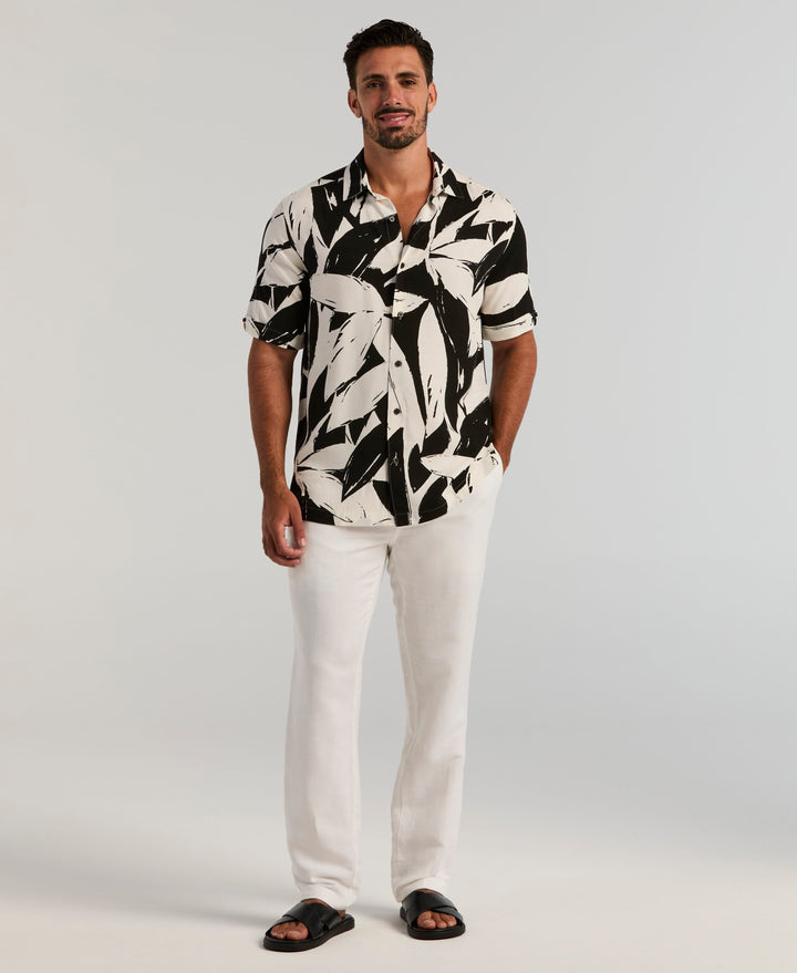 Viscose Tropical Print Shirt (Egret) 
