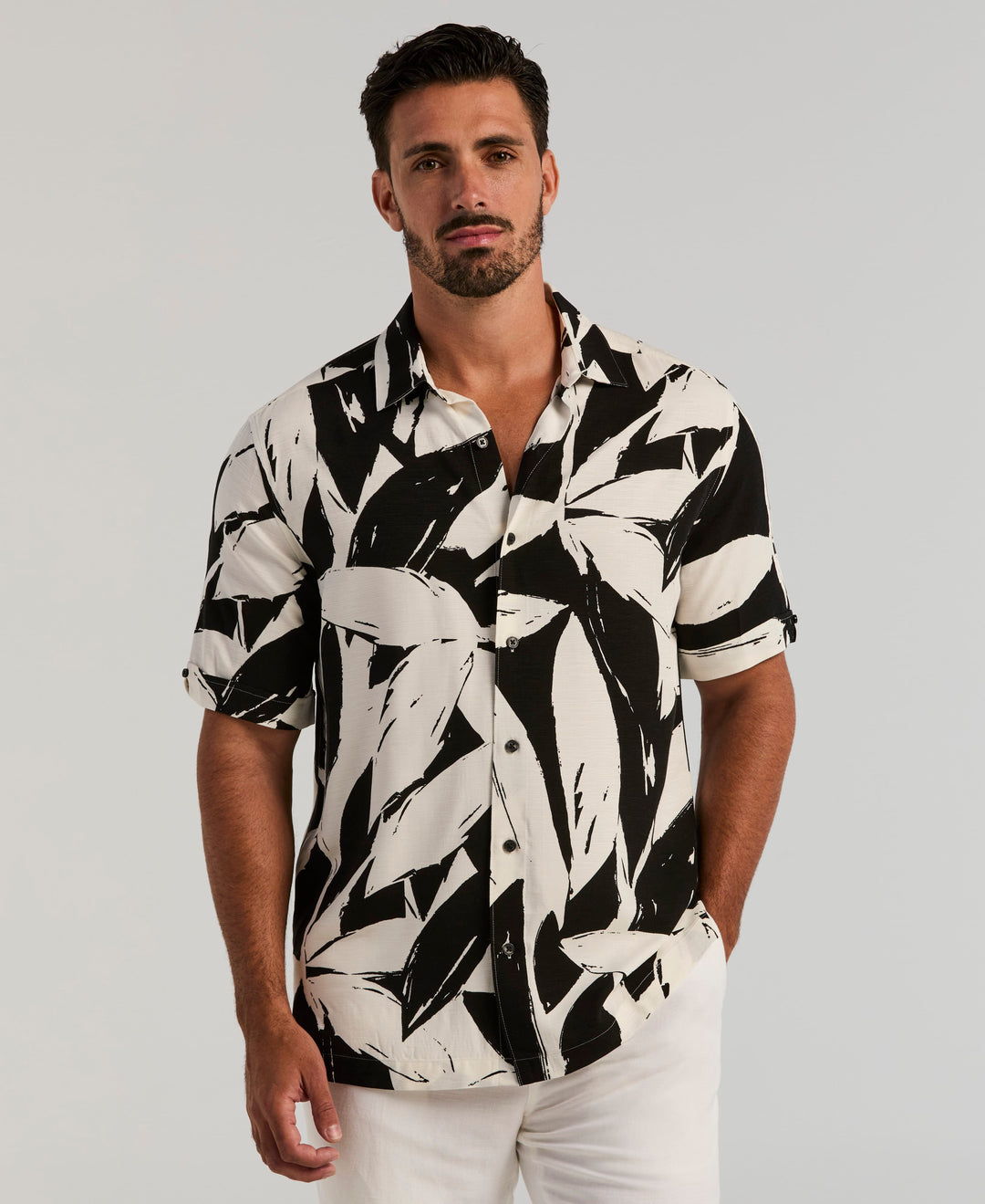 Viscose Tropical Print Shirt (Egret) 