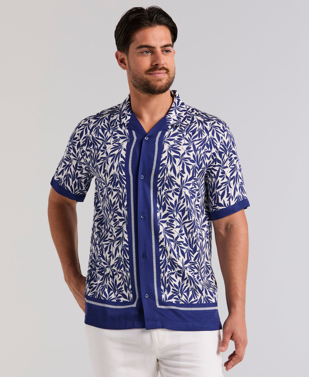 Viscose Twill Leaf Print Shirt (Bellwether Bl) 