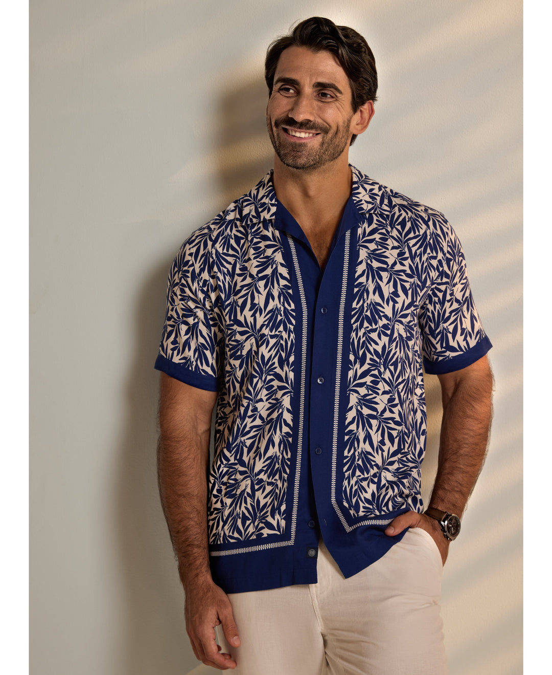 Viscose Twill Leaf Print Shirt-Casual Shirts-Cubavera
