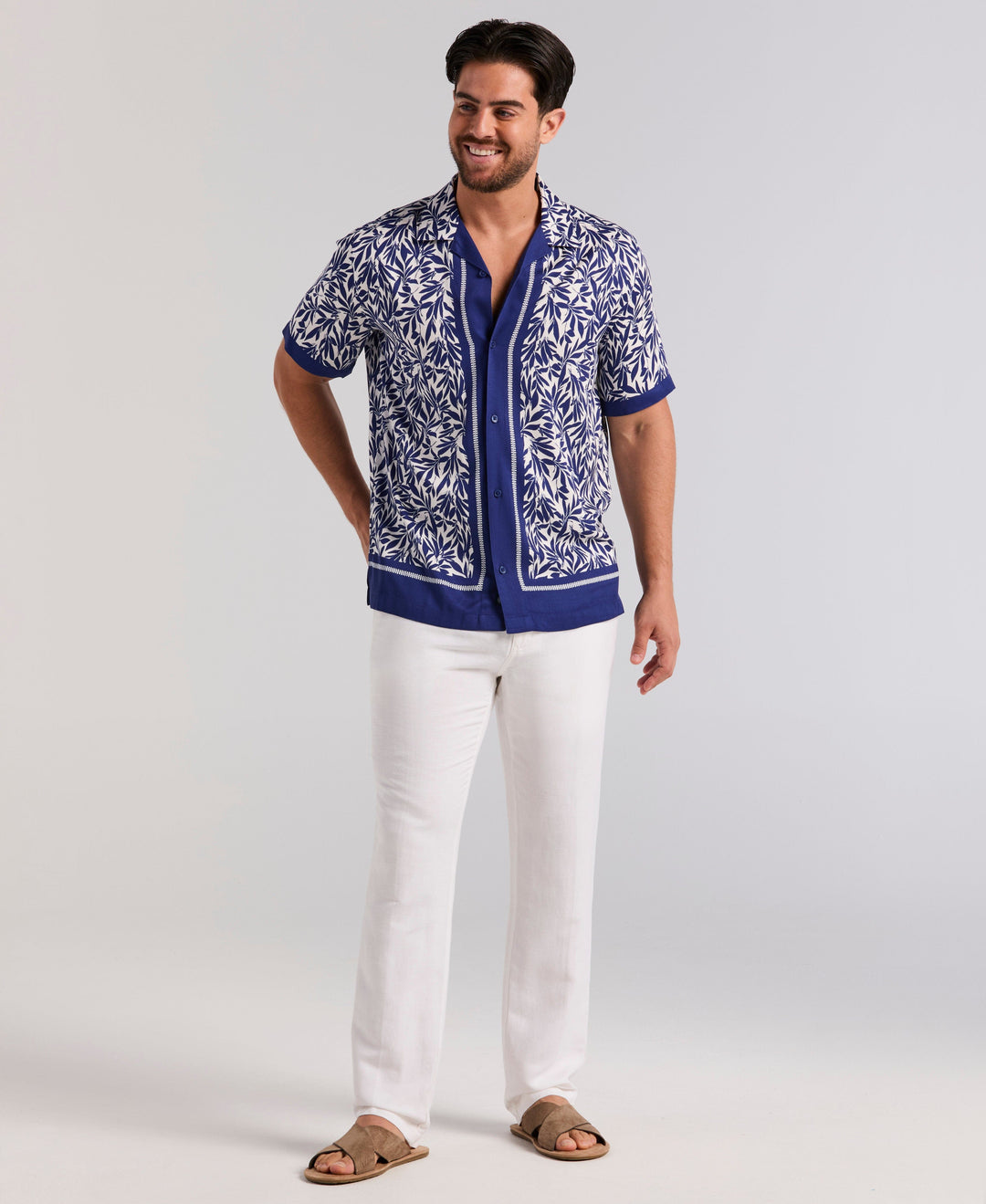 Viscose Twill Leaf Print Shirt (Bellwether Bl) 
