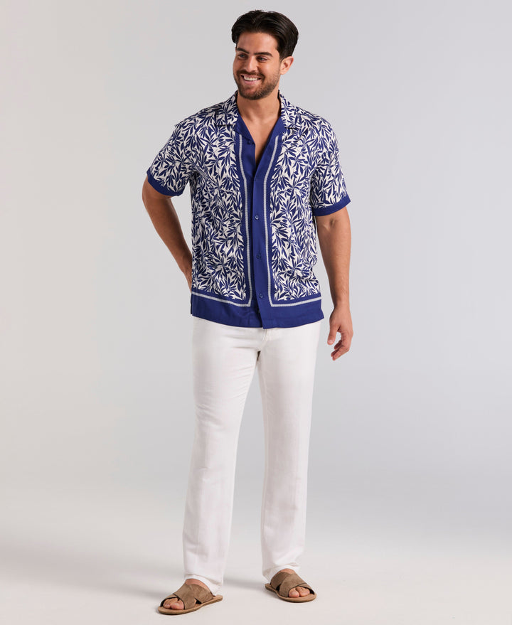 Viscose Twill Leaf Print Shirt (Bellwether Bl) 