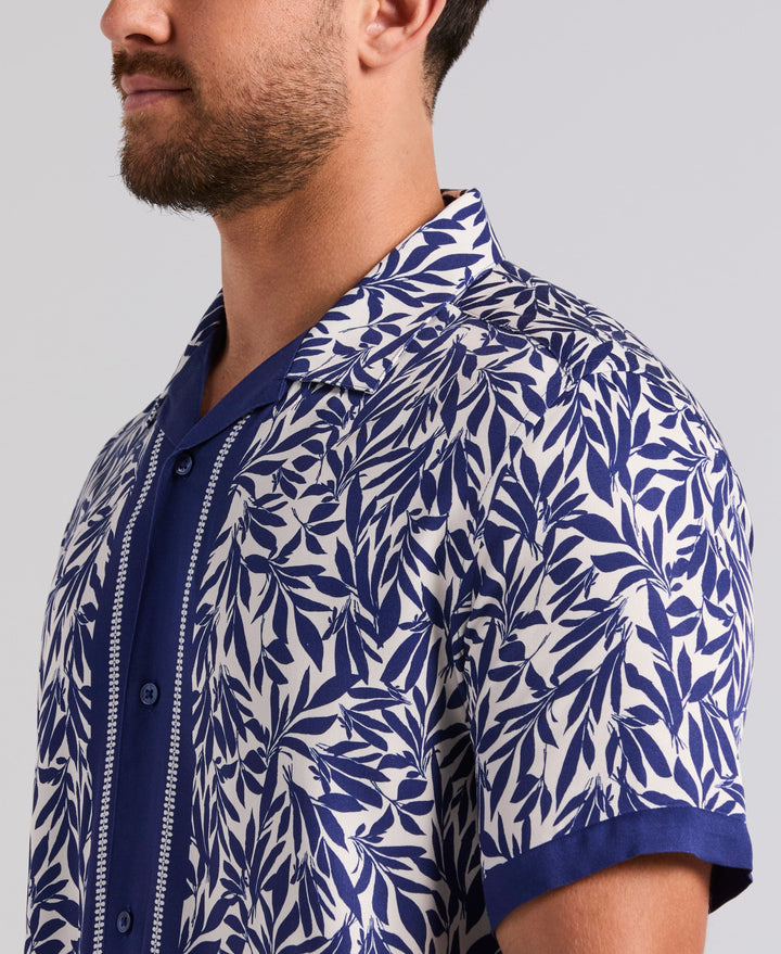 Viscose Twill Leaf Print Shirt (Bellwether Bl) 