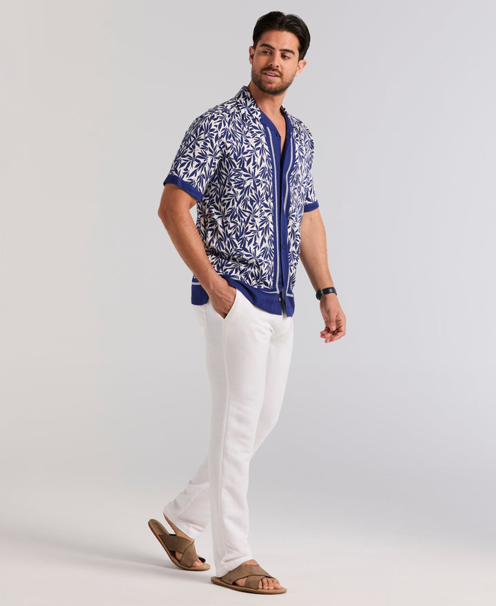 Viscose Twill Leaf Print Shirt (Bellwether Bl) 