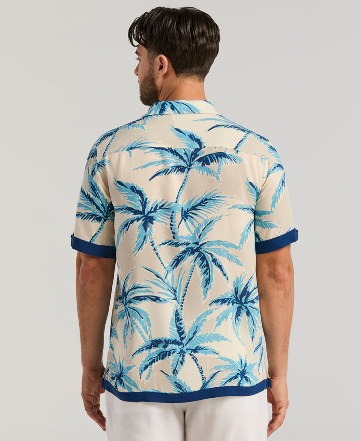 VISCOSE TWO-TONE PALM PRINT SHIRT (White Swan) 