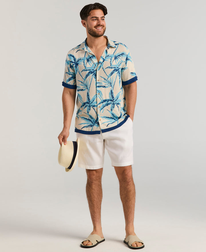 VISCOSE TWO-TONE PALM PRINT SHIRT (White Swan) 