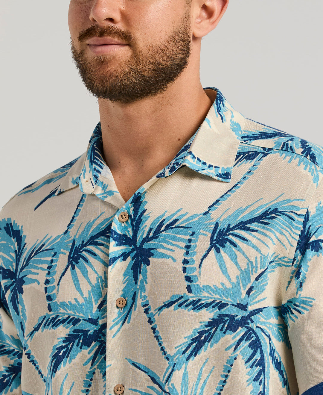 VISCOSE TWO-TONE PALM PRINT SHIRT (White Swan) 