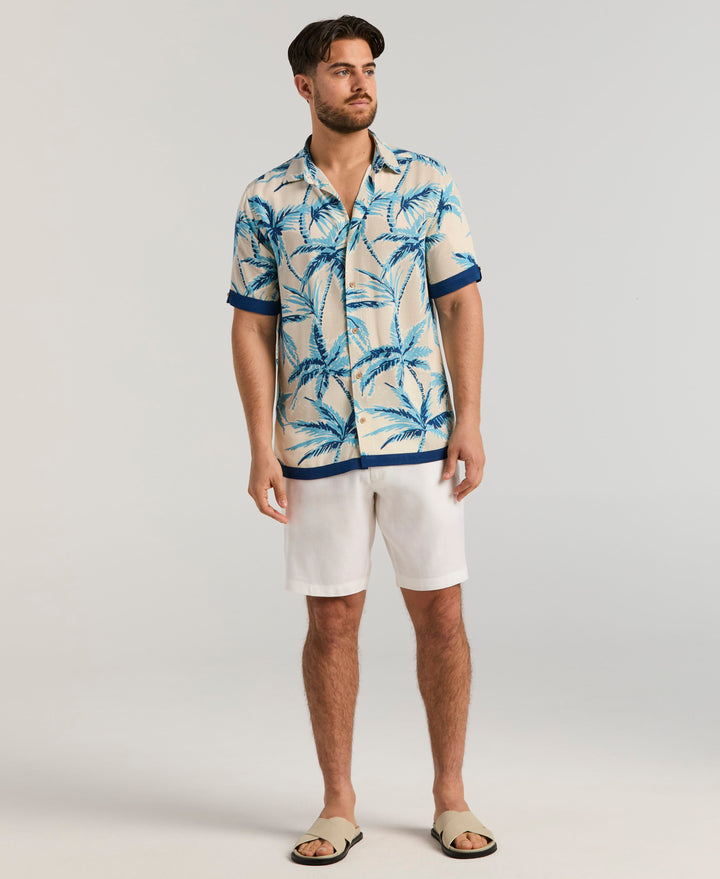 VISCOSE TWO-TONE PALM PRINT SHIRT (White Swan) 