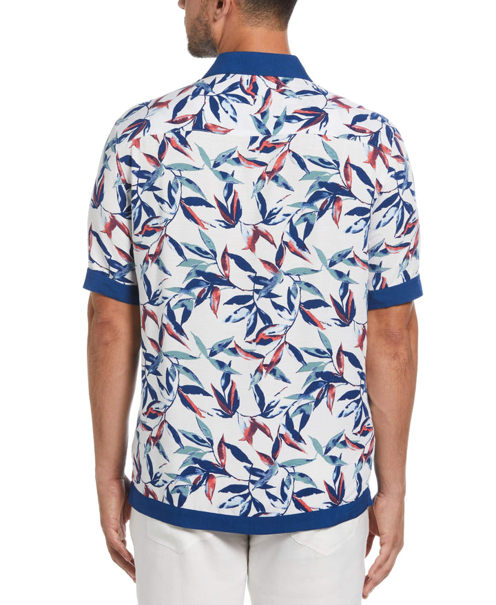Watercolor Leaf Print Textured Shirt (Brilliant White) 