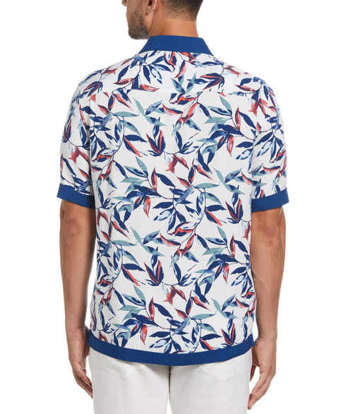 Watercolor Leaf Print Textured Shirt (Brilliant White) 