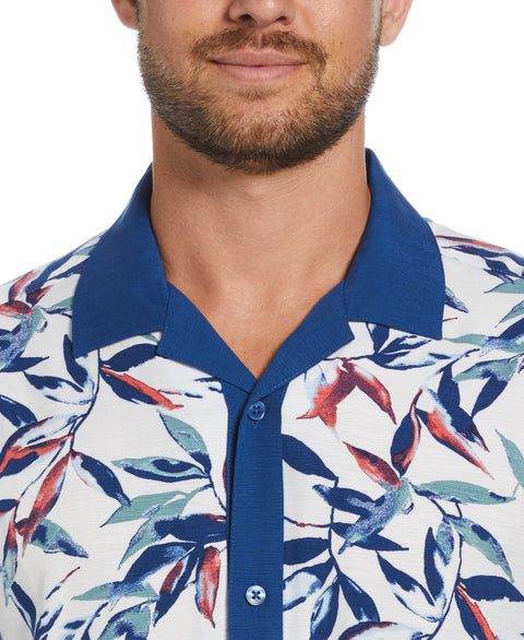 Watercolor Leaf Print Textured Shirt (Brilliant White) 