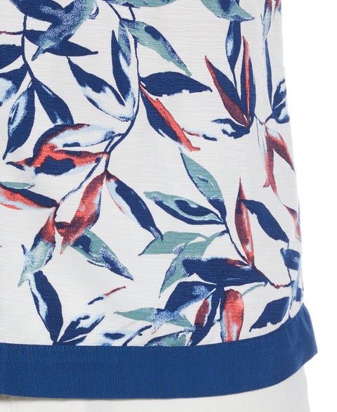 Watercolor Leaf Print Textured Shirt (Brilliant White) 