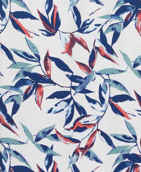 Watercolor Leaf Print Textured Shirt (Brilliant White) 