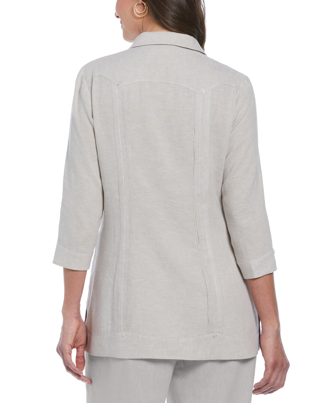 Women's Two-Tone Linen Blend Guayabera Shirt (Natural) 