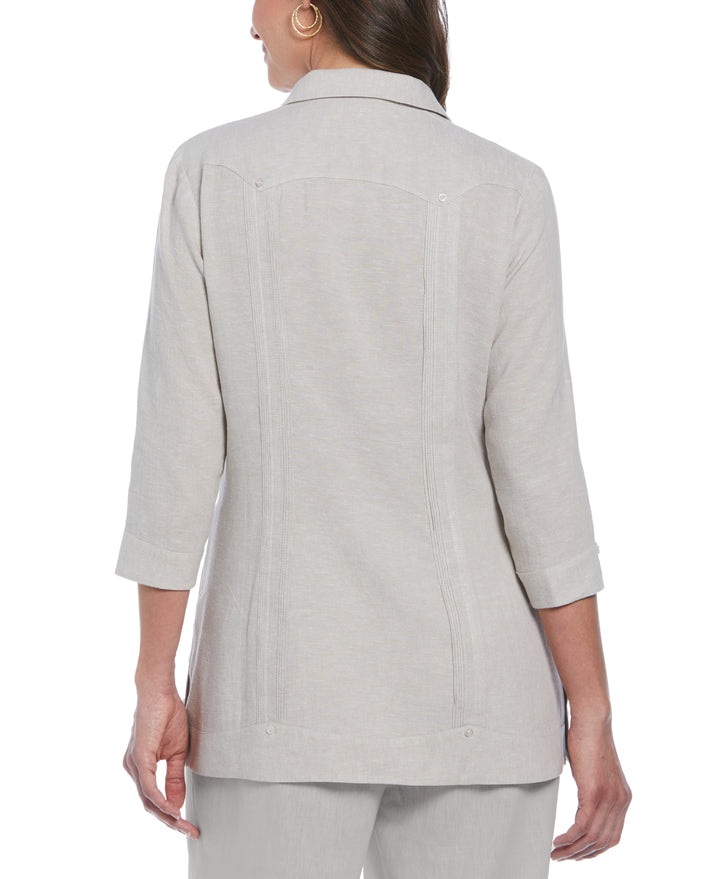 Women's Two-Tone Linen Blend Guayabera Shirt (Natural) 